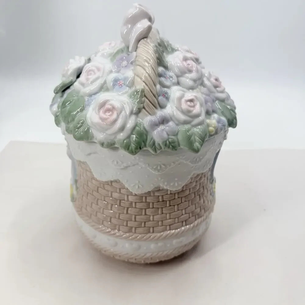 Precious Moments 170011 Flower Basket Cookie Jar 1995 The Kitchen Is The Heart